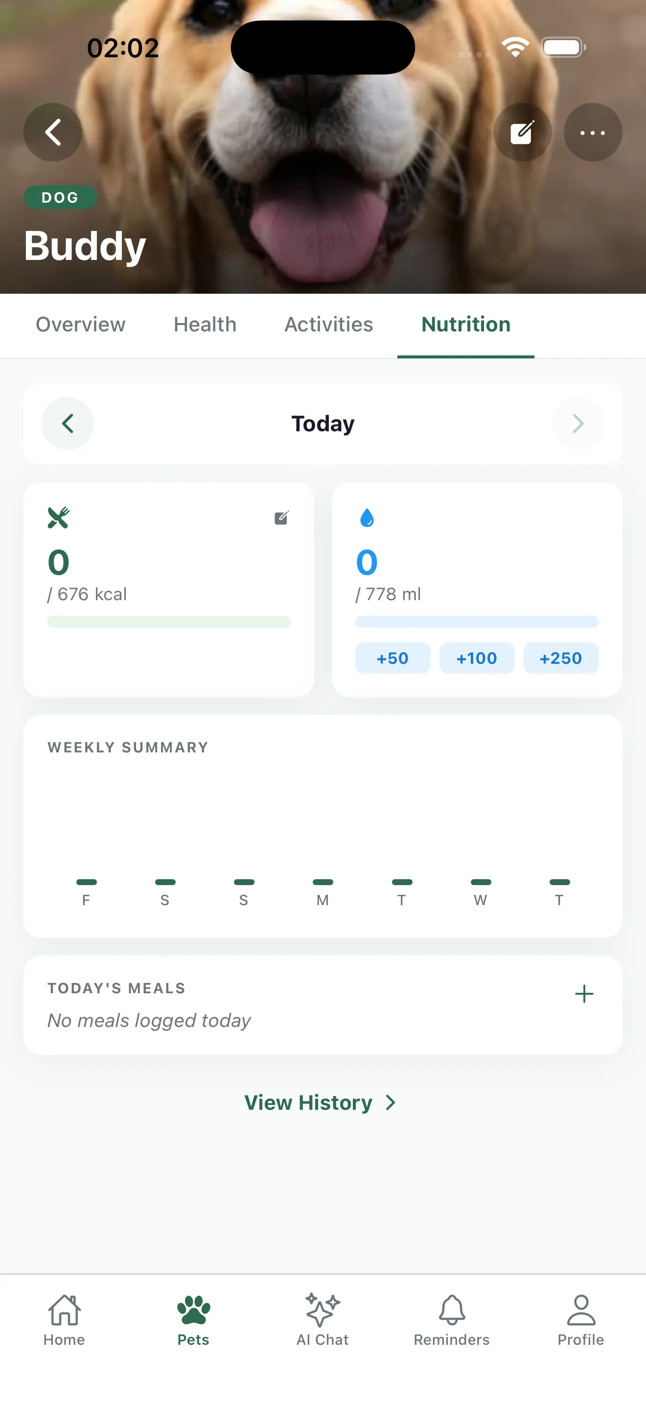 MaunaPet pet nutrition tracking for daily calories and meals